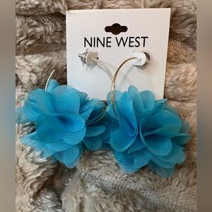 Nine West Blue Floral Hoop Earrings NWT